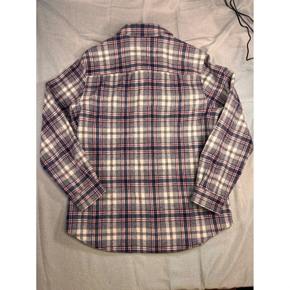 Pendleton Originals Mens Medium Wool Plaid Flannel Shirt Blue Red Cream Vintage